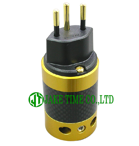 Audio Swiss Plug Type J Switzerland Power Plug Gold, Carbon Shell, Gold Plated